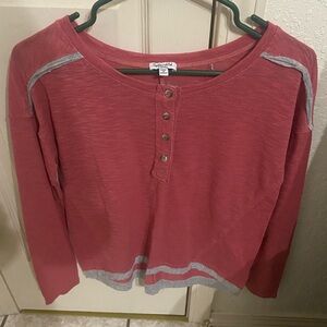 Softwashed Henley Top with Contrast Trim - Dusty Rose XS